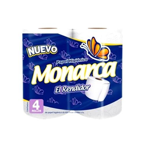 PAPEL HIGIENICO MONARCA, 400 HOJAS DOBLES.