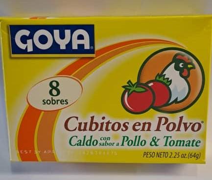 CUBITOS EN POLVO , POLLO Y TOMATE , 8 SOBRES 2.25OZ.  M/GOYA