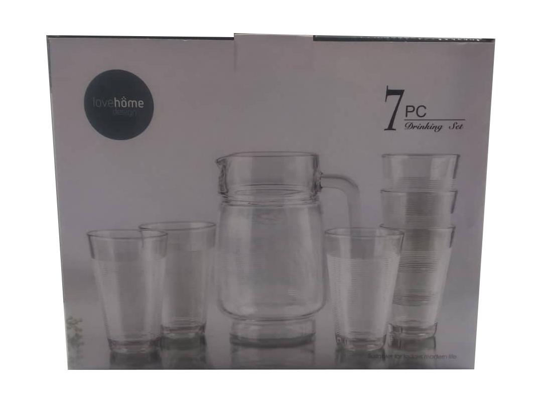 Vasos (6 pz) con  jarra de cristal decorado