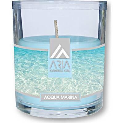Vela perfumada en frasco de vidrio aqua