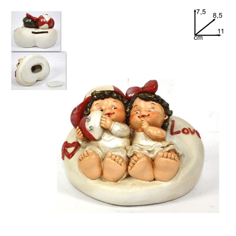 Alcancia ceramica con pareja de niños 7,5 cm